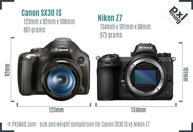 Canon SX30 IS vs Nikon Z7 size comparison