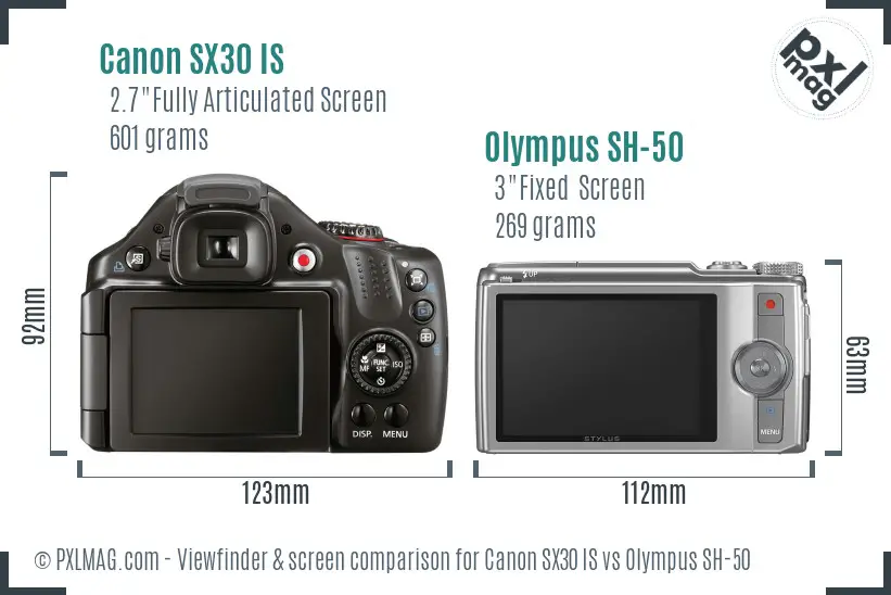 Canon SX30 IS vs Olympus SH-50 Screen and Viewfinder comparison