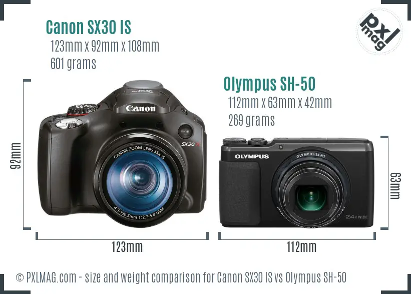 Canon SX30 IS vs Olympus SH-50 size comparison