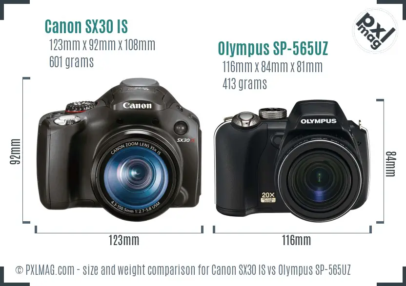Canon SX30 IS vs Olympus SP-565UZ size comparison