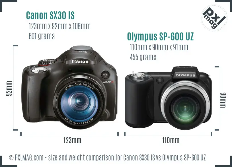 Canon SX30 IS vs Olympus SP-600 UZ size comparison