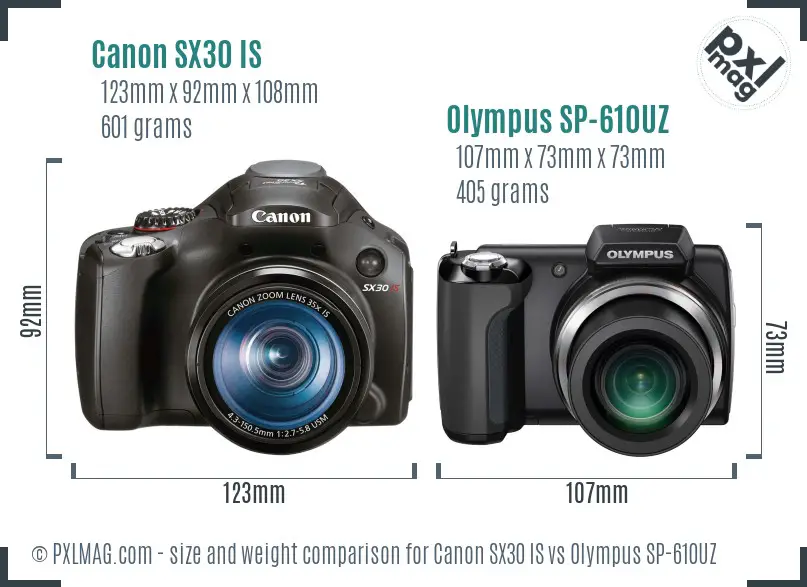 Canon SX30 IS vs Olympus SP-610UZ size comparison