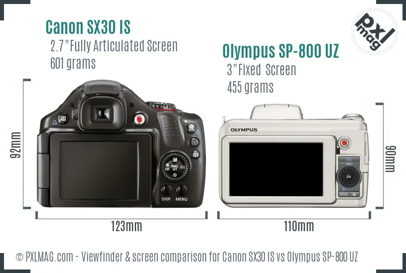 Canon SX30 IS vs Olympus SP-800 UZ Screen and Viewfinder comparison