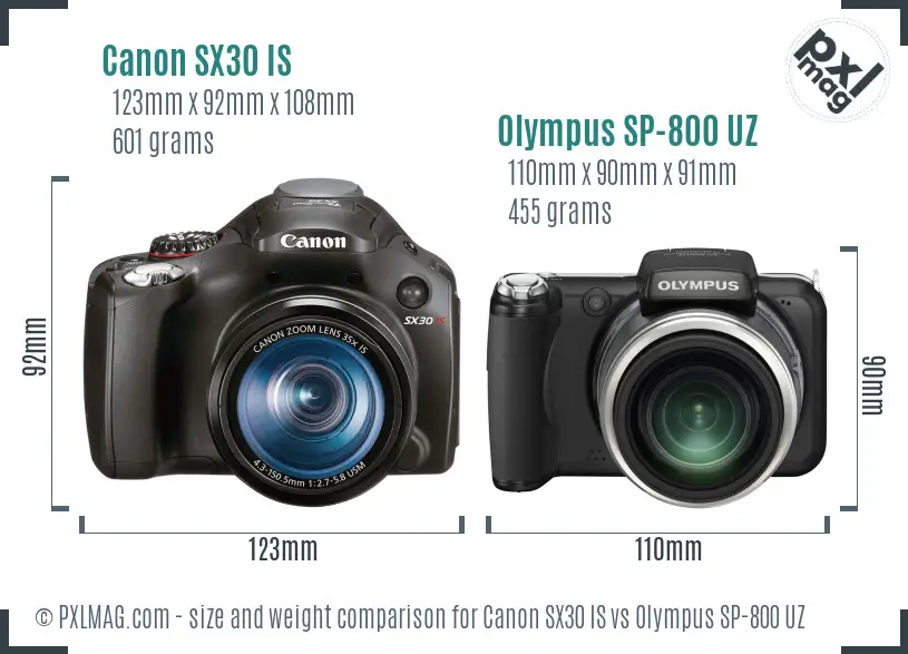 Canon SX30 IS vs Olympus SP-800 UZ size comparison