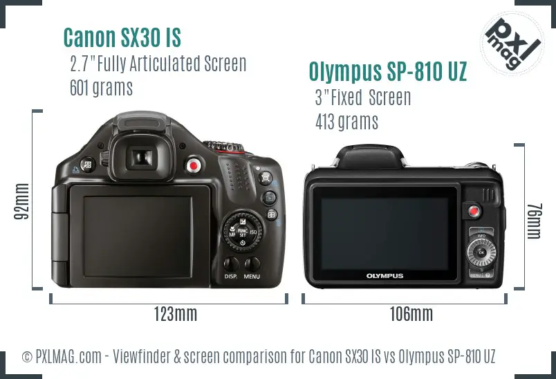 Canon SX30 IS vs Olympus SP-810 UZ Screen and Viewfinder comparison Canon SX30 IS vs Olympus SP-810 UZ Screen and Viewfinder comparison