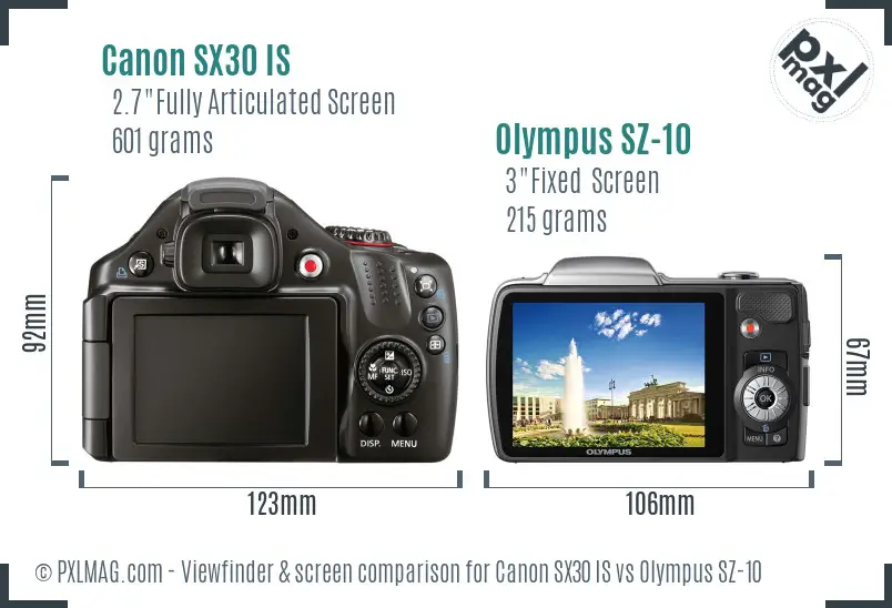 Canon SX30 IS vs Olympus SZ-10 Screen and Viewfinder comparison Canon SX30 IS vs Olympus SZ-10 Screen and Viewfinder comparison