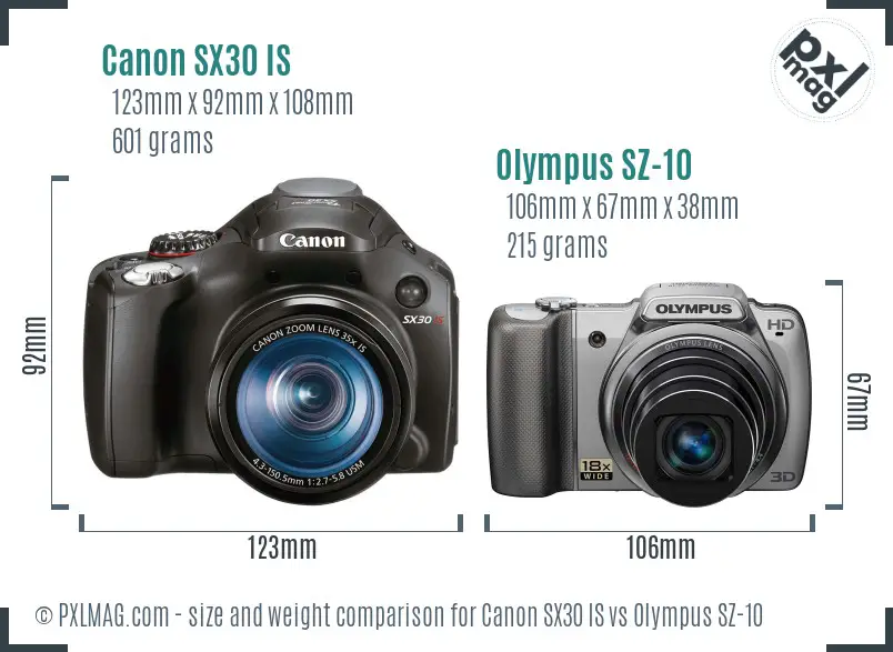Canon SX30 IS vs Olympus SZ-10 size comparison Canon SX30 IS vs Olympus SZ-10 size comparison