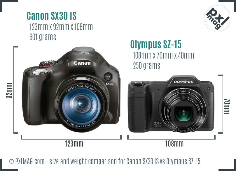 Canon SX30 IS vs Olympus SZ-15 size comparison