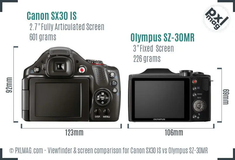 Canon SX30 IS vs Olympus SZ-30MR Screen and Viewfinder comparison