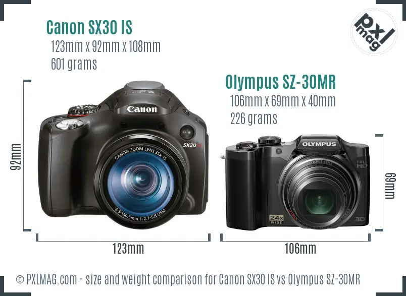 Canon SX30 IS vs Olympus SZ-30MR size comparison