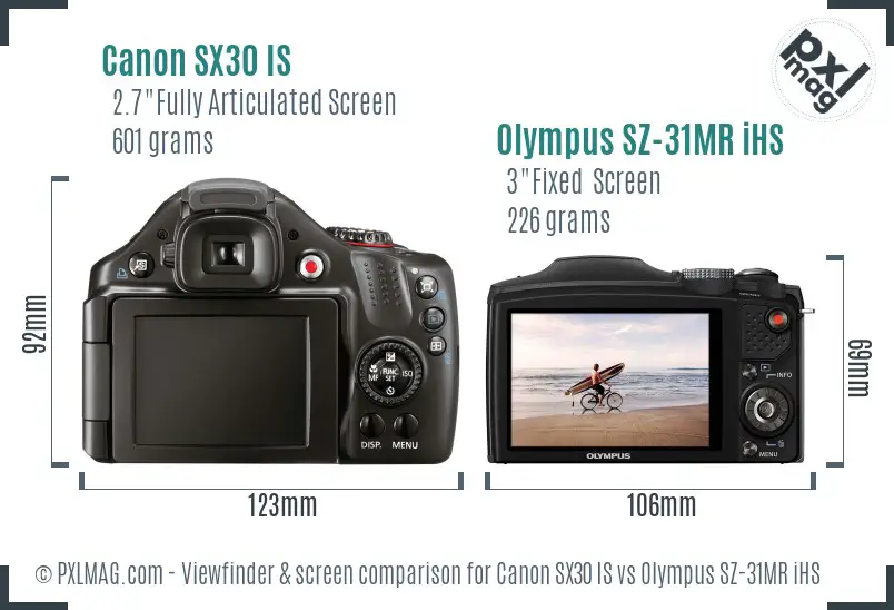 Canon SX30 IS vs Olympus SZ-31MR iHS Screen and Viewfinder comparison