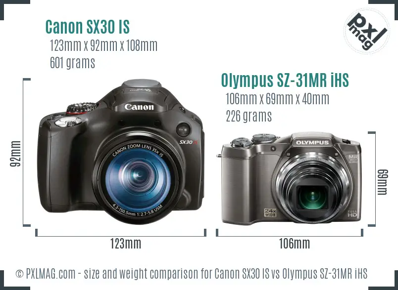 Canon SX30 IS vs Olympus SZ-31MR iHS size comparison
