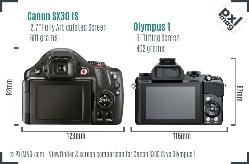 Canon SX30 IS vs Olympus 1 Screen and Viewfinder comparison
