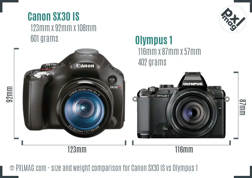 Canon SX30 IS vs Olympus 1 size comparison