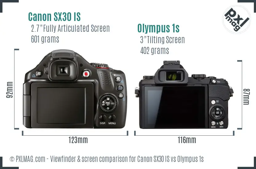 Canon SX30 IS vs Olympus 1s Screen and Viewfinder comparison