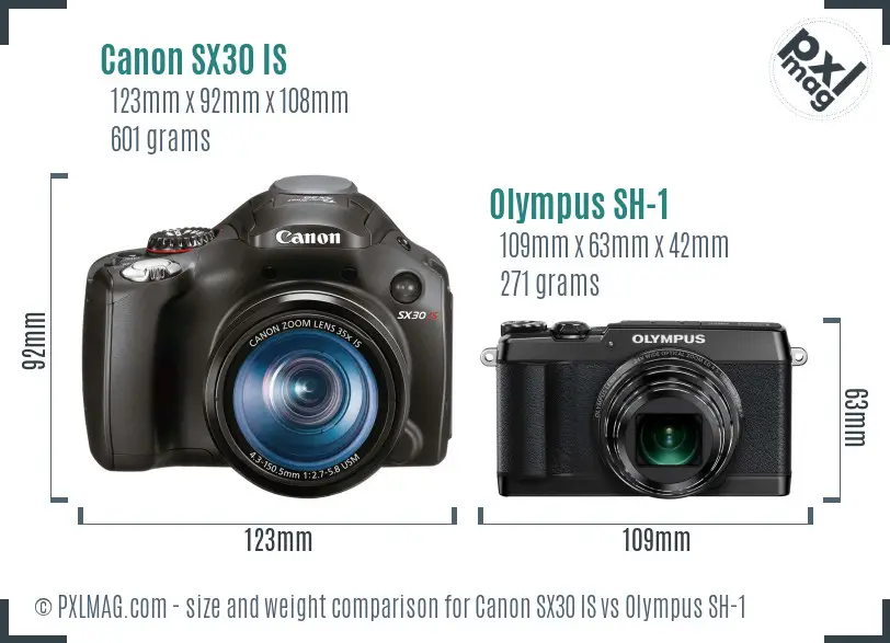 Canon SX30 IS vs Olympus SH-1 size comparison