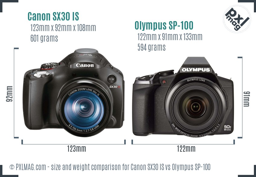 Canon SX30 IS vs Olympus SP-100 size comparison