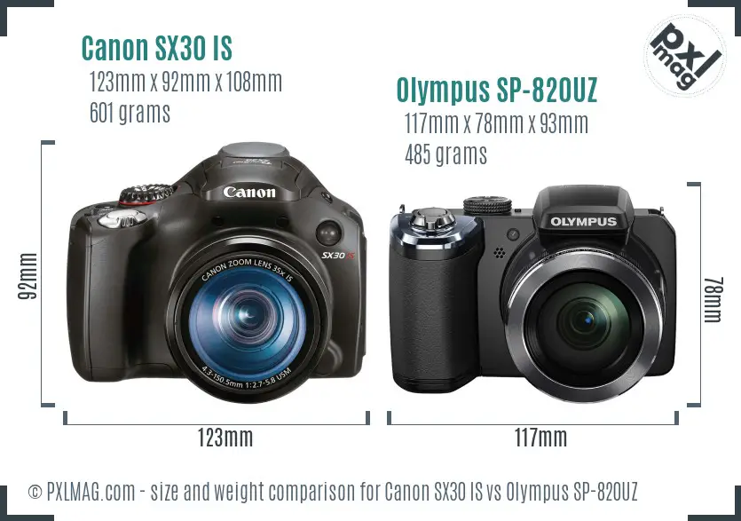 Canon SX30 IS vs Olympus SP-820UZ size comparison