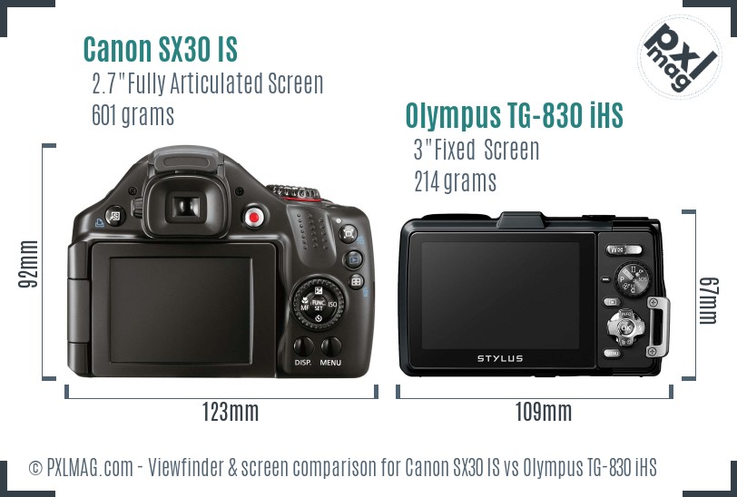 Canon SX30 IS vs Olympus TG-830 iHS Screen and Viewfinder comparison