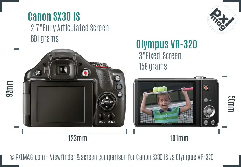 Canon SX30 IS vs Olympus VR-320 Screen and Viewfinder comparison