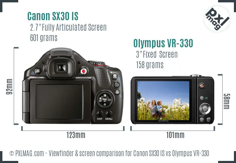Canon SX30 IS vs Olympus VR-330 Screen and Viewfinder comparison