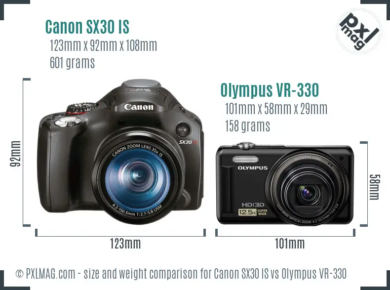 Canon SX30 IS vs Olympus VR-330 size comparison