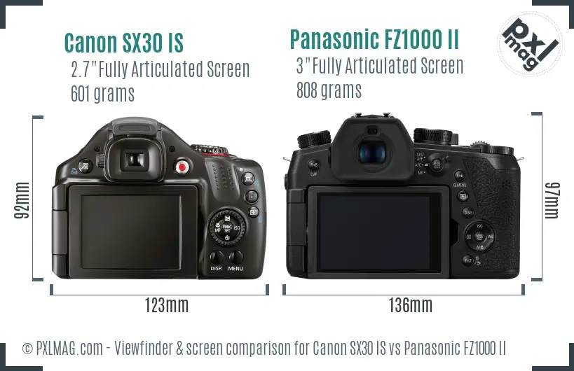 Canon SX30 IS vs Panasonic FZ1000 II Screen and Viewfinder comparison