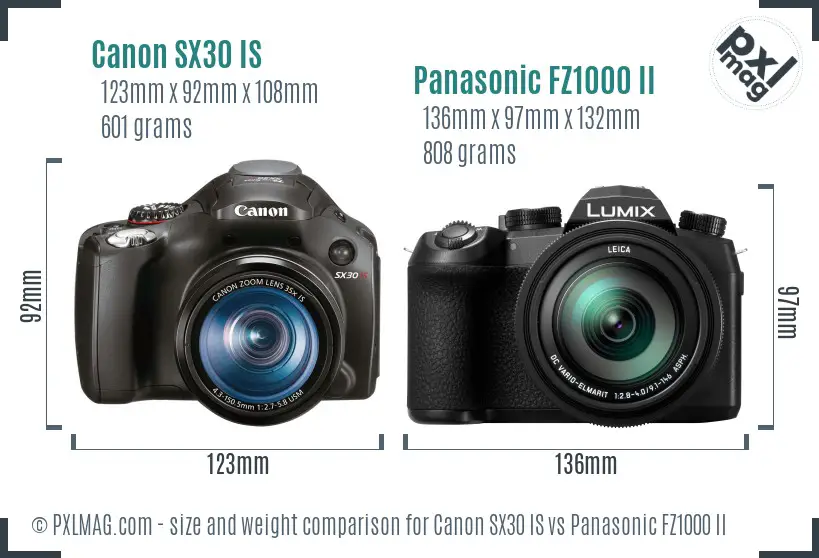 Canon SX30 IS vs Panasonic FZ1000 II size comparison