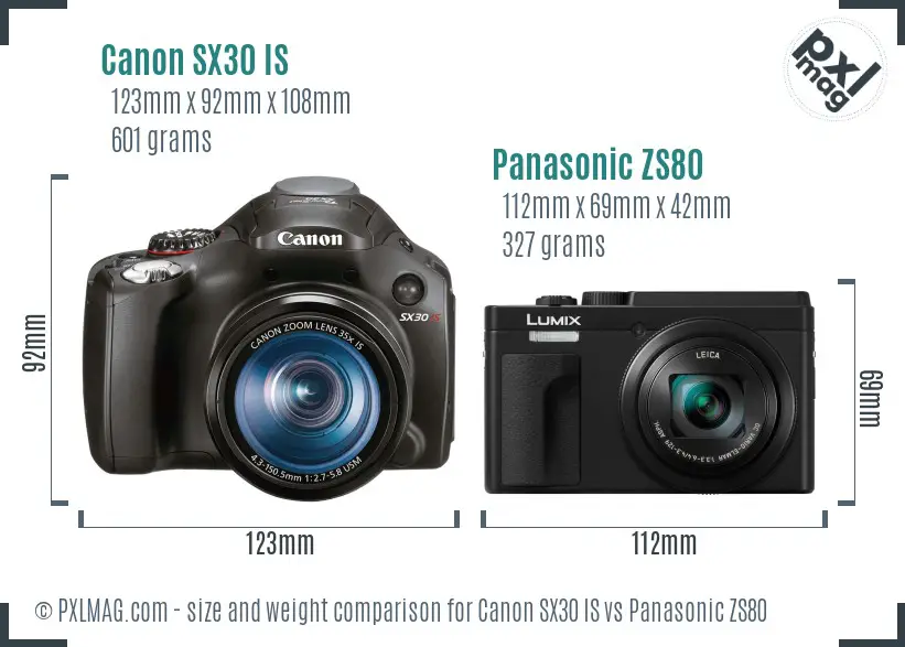 Canon SX30 IS vs Panasonic ZS80 size comparison