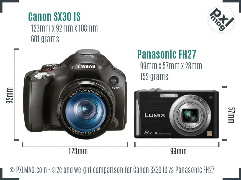 Canon SX30 IS vs Panasonic FH27 size comparison Canon SX30 IS vs Panasonic FH27 size comparison