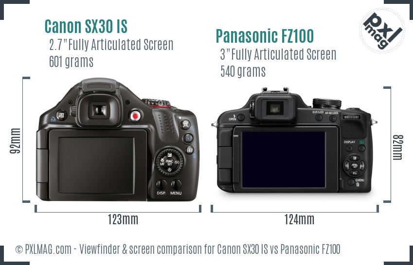 Canon SX30 IS vs Panasonic FZ100 Screen and Viewfinder comparison