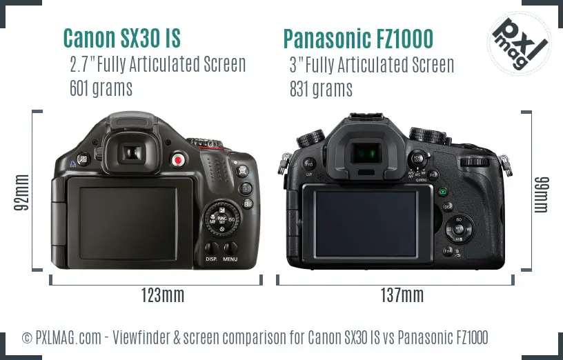 Canon SX30 IS vs Panasonic FZ1000 Screen and Viewfinder comparison