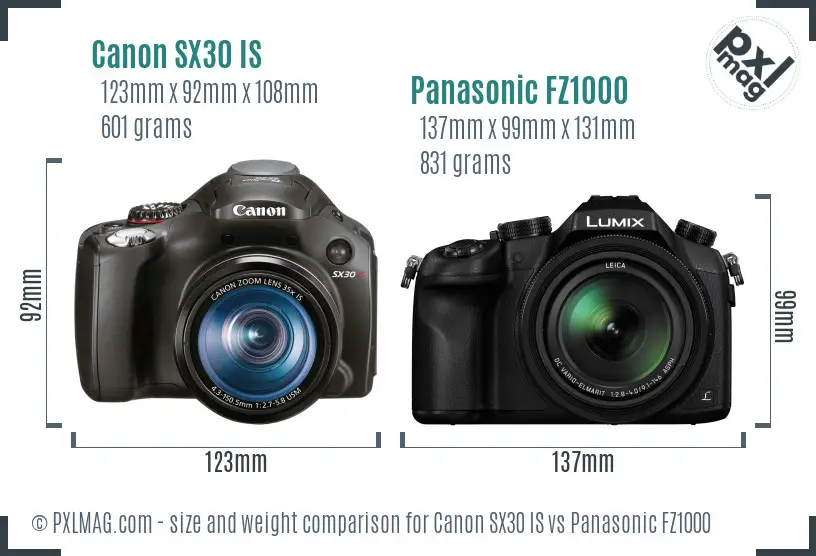 Canon SX30 IS vs Panasonic FZ1000 size comparison