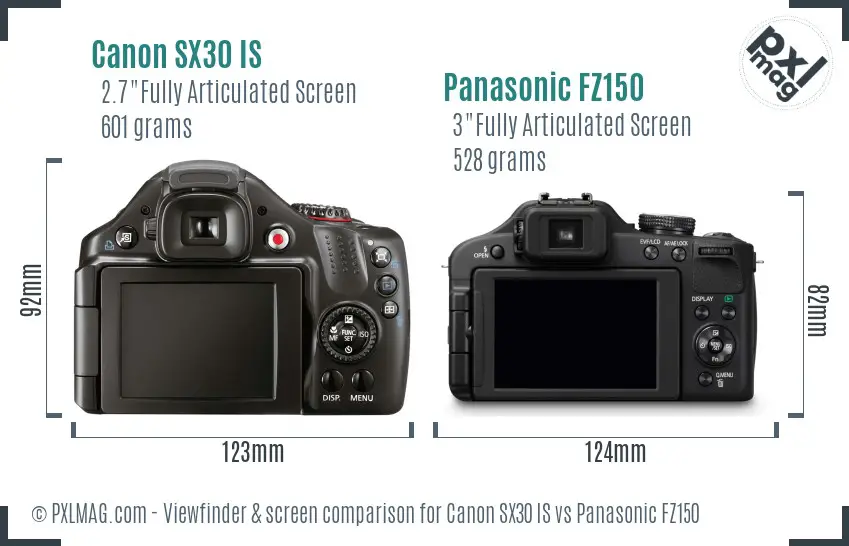 Canon SX30 IS vs Panasonic FZ150 Screen and Viewfinder comparison
