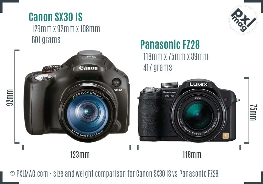 Canon SX30 IS vs Panasonic FZ28 size comparison
