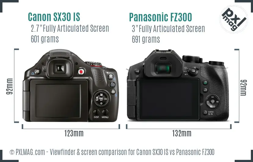 Canon SX30 IS vs Panasonic FZ300 Screen and Viewfinder comparison