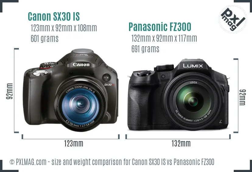 Canon SX30 IS vs Panasonic FZ300 size comparison