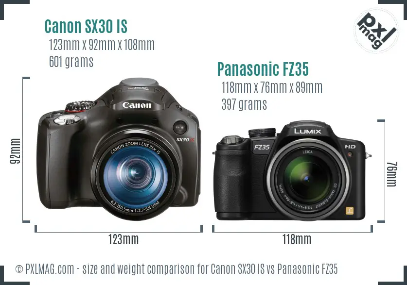 Canon SX30 IS vs Panasonic FZ35 size comparison