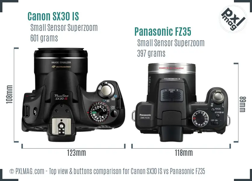 Canon SX30 IS vs Panasonic FZ35 top view buttons comparison