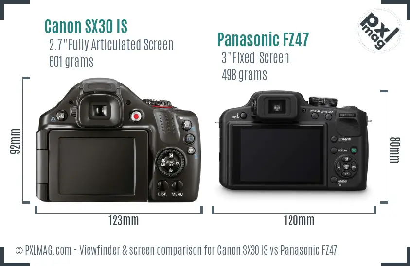 Canon SX30 IS vs Panasonic FZ47 Screen and Viewfinder comparison