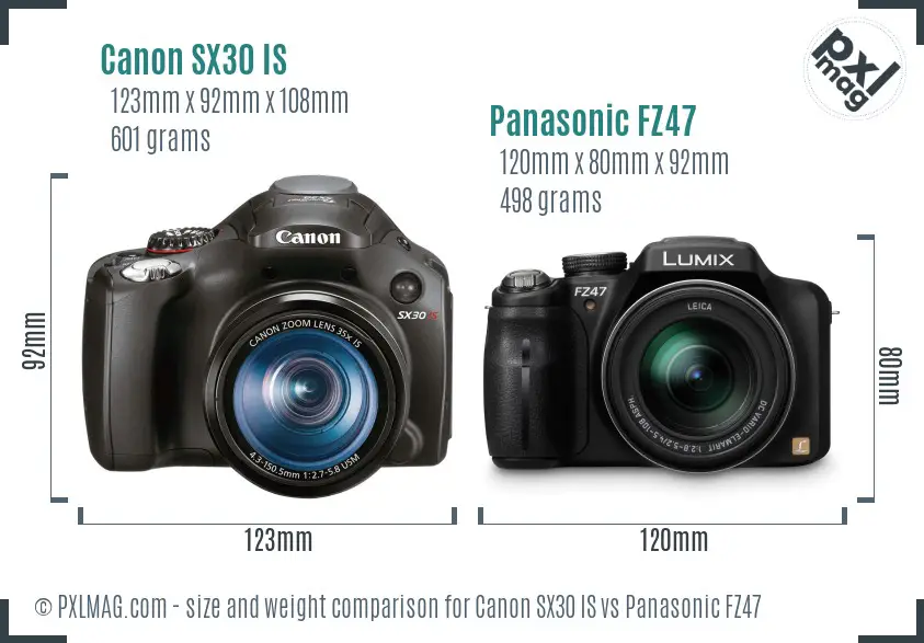 Canon SX30 IS vs Panasonic FZ47 size comparison