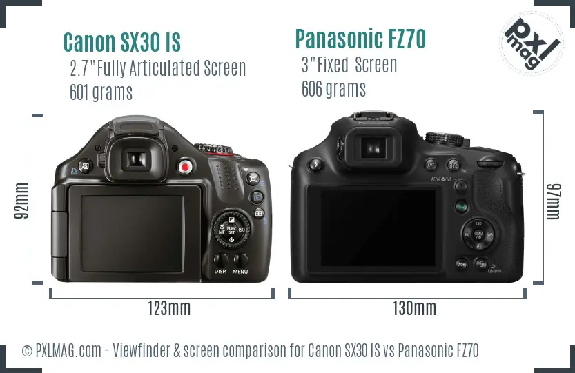 Canon SX30 IS vs Panasonic FZ70 Screen and Viewfinder comparison