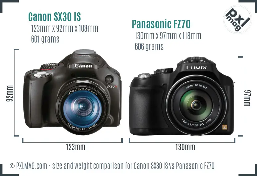 Canon SX30 IS vs Panasonic FZ70 size comparison