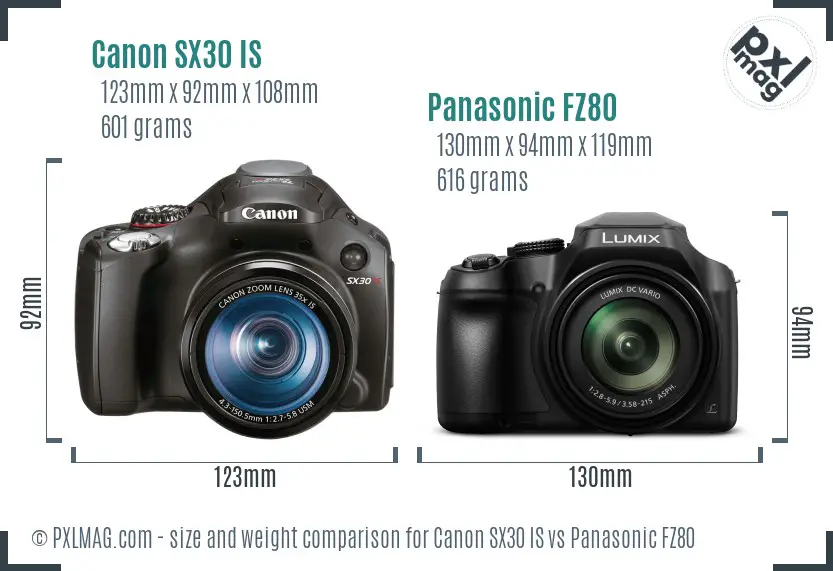 Canon SX30 IS vs Panasonic FZ80 size comparison