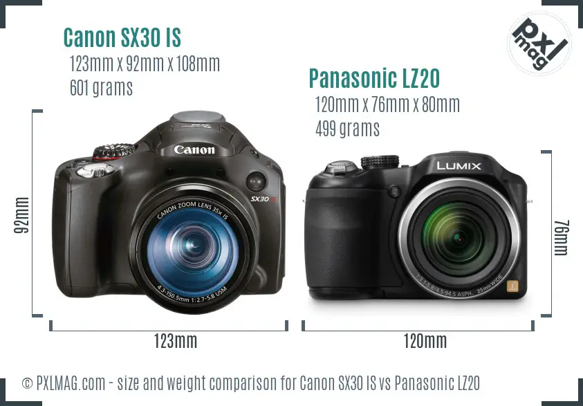 Canon SX30 IS vs Panasonic LZ20 size comparison