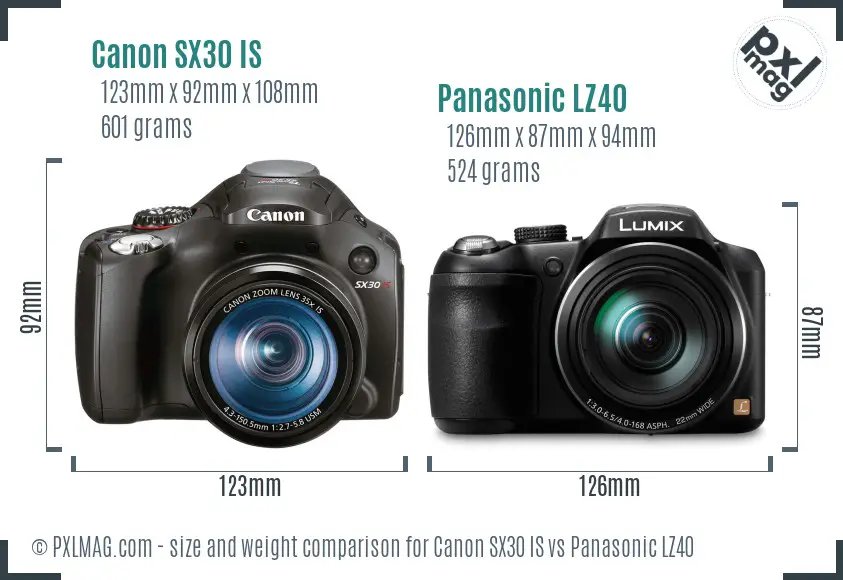 Canon SX30 IS vs Panasonic LZ40 size comparison