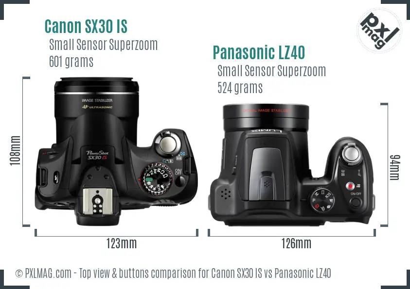 Canon SX30 IS vs Panasonic LZ40 top view buttons comparison