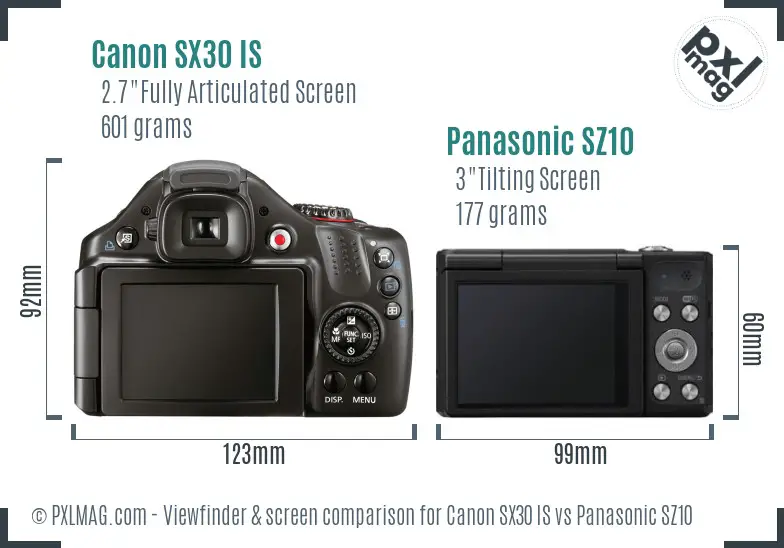 Canon SX30 IS vs Panasonic SZ10 Screen and Viewfinder comparison