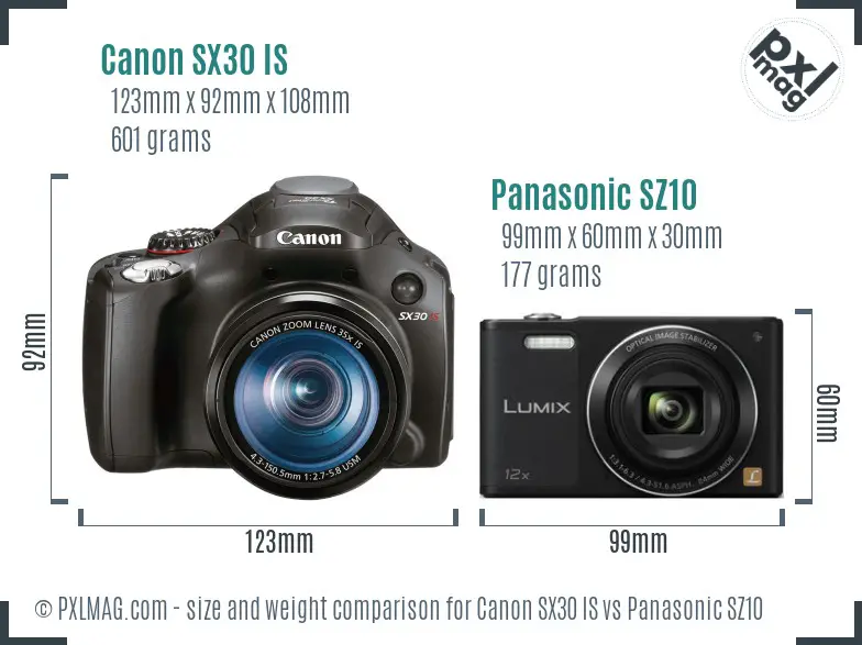 Canon SX30 IS vs Panasonic SZ10 size comparison
