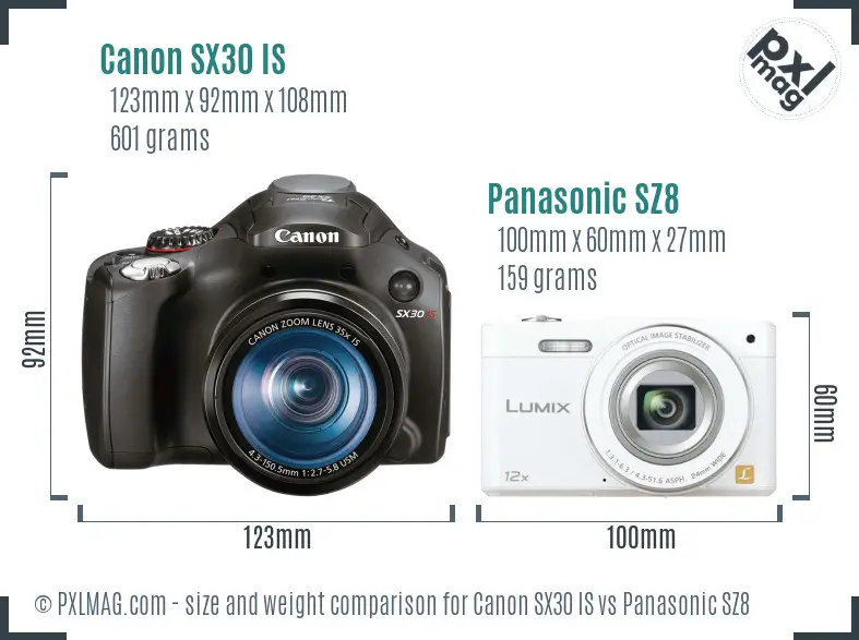 Canon SX30 IS vs Panasonic SZ8 size comparison